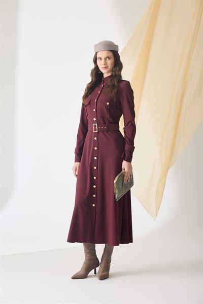Pamuk Bordo Maxi Elbise