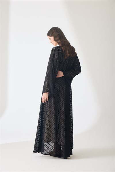 Raven Siyah Dantel Kaftan