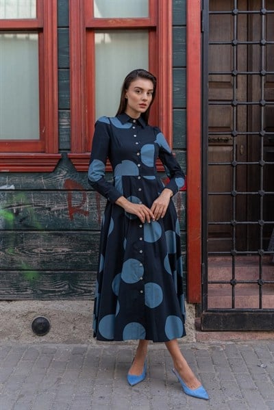 Toevou Elbise Lacivert Puanlı