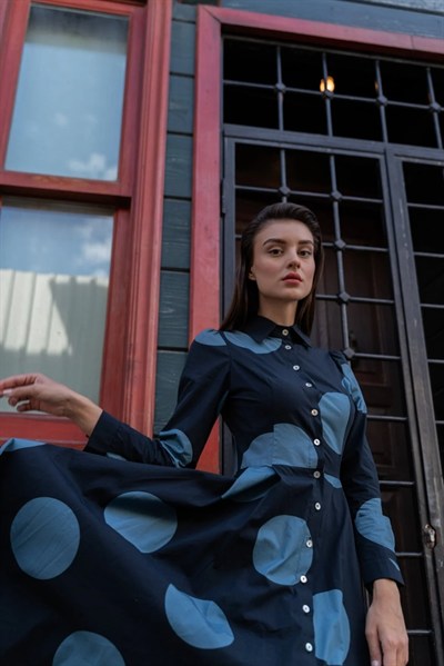 Toevou Elbise Lacivert Puanlı