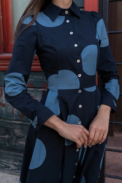 Toevou Elbise Lacivert Puanlı