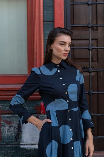 Toevou Elbise Lacivert Puanlı