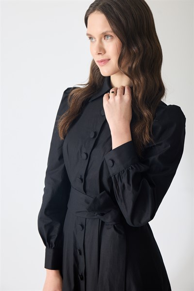 Trench Gömlek  Elbise Siyah