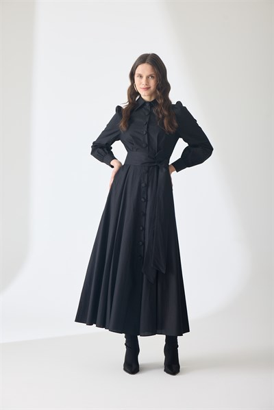 Trench Gömlek  Elbise Siyah