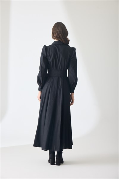 Trench Gömlek  Elbise Siyah