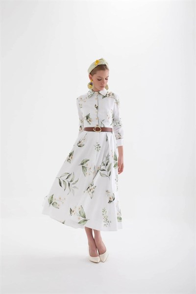 Velya – Beyaz Çiçekli Gömlek Elbise