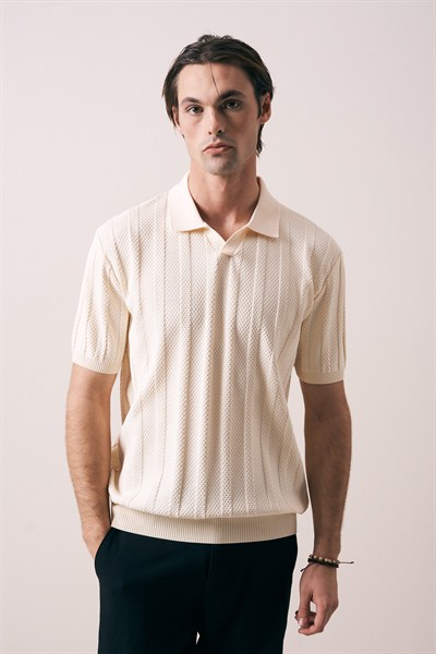 REGULAR FIT FİTİL ÖRGÜ DETAYLI TRİKO POLO T-SHIRT