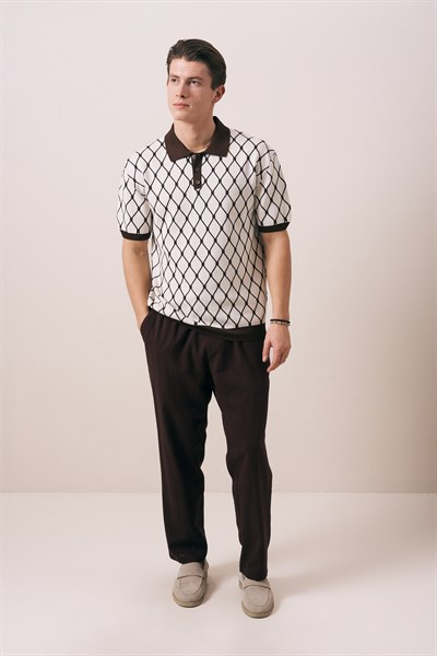 REGULAR FIT GEOMETRİK DESEN DÜĞMELİ POLO TRİKO T-SHIRT