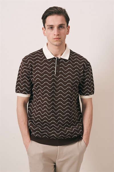 REGULAR FIT GEOMETRİK DESEN DÜĞMELİ POLO TRİKO T-SHIRT