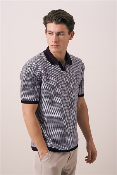 REGULAR FIT GEOMETRİK DESEN TRİKO POLO T-SHIRT