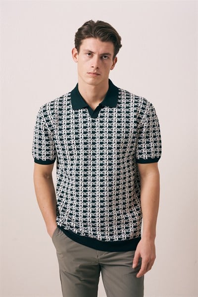 REGULAR FIT GEOMETRİK DESEN TRİKO POLO T-SHIRT