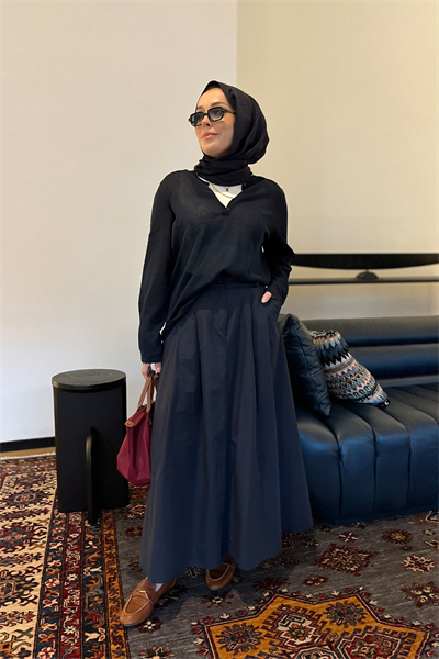 Pure Poplin Pile Etek Lacivert
