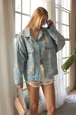 İthal Lillesol Denim İşlemeli Ceket