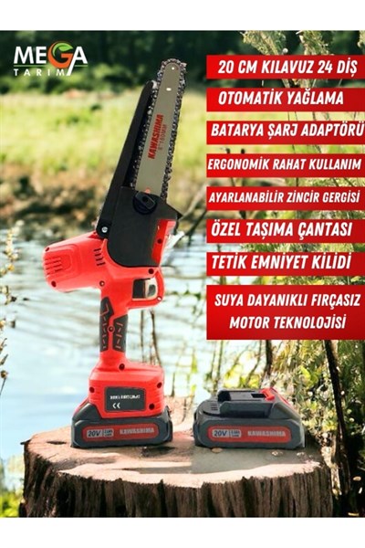 Akülü Budama Testeresi Mega Tarım 20V 4aH Lithium-Ion Akü Çift Bataryalı