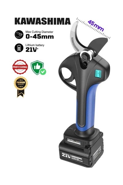 MEGA TARIM 45mm Akülü Budama Makası 21 Volt 4 aH Çift Bataryalı Bel Taşımalı