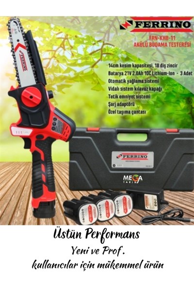 Mega Tarım KHB-11 Akülü Şarjlı Budama Testeresi 3 Bataryalı