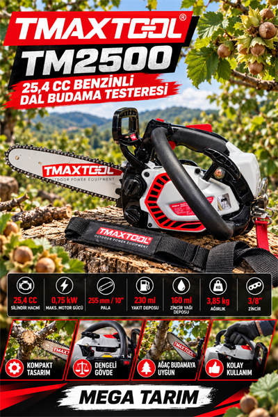 TMAXTOOL TM2500 – 25,4 CC Benzinli Dal Budama Testeresi