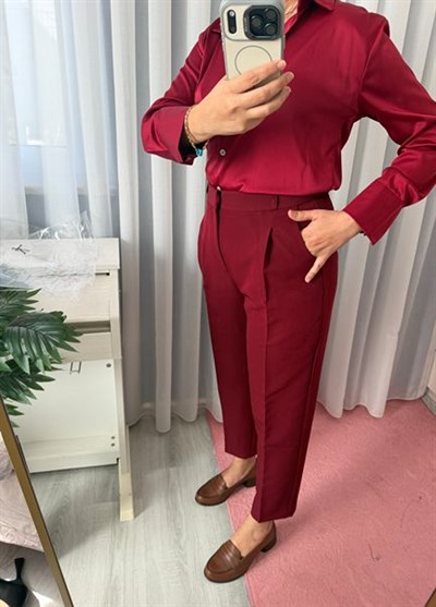 SATEN GÖMLEK BORDO