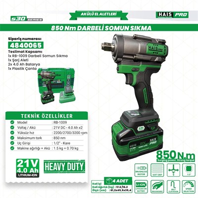 AKÜLÜ SOM.SIK.DARB.850NM 21V4A S30 RB-1009 HAİSPRO