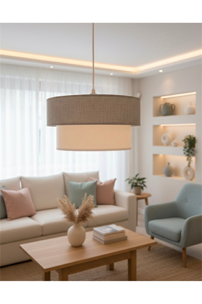 E27 Kumaş Başlık Modern Gri Beyaz Pasta Avize 51-60 cm Kumaş Gri 1 Modern 30 Salon / Oturma Odası