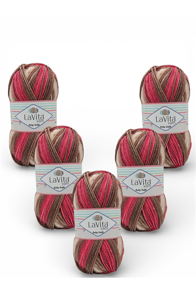 Baby Batik Çok Renkli El Örgü İpi %100 Akrilik 500gr 5 ADET (BY16 VİŞNE KAHVE)