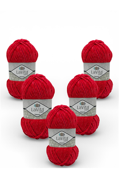 Velurex Simli El Örgü İpi %90 Polyester %10 Lurex 500gr 5 ADET (2313 NAR ÇİÇEĞİ)