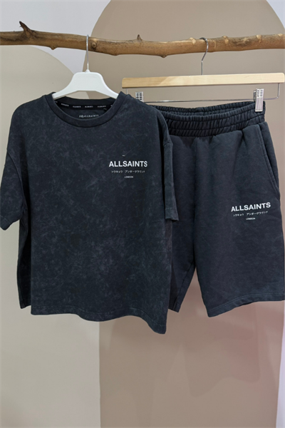 Erkek Çocuk Yazı Baskılı Tişört ve Şort Takım Antrasit