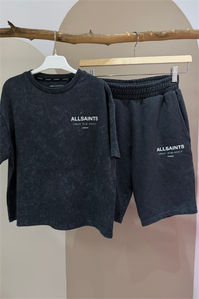 Erkek Çocuk Yazı Baskılı Tişört ve Şort Takım Antrasit