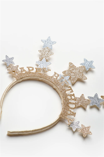 Altın Yıldızlı Happy Birthday Kız Çocuk Taç | Noblekids