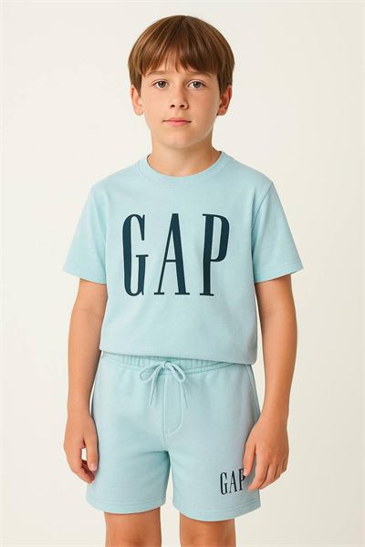 Baskılı Çocuk Şortlu Takım – Mavi