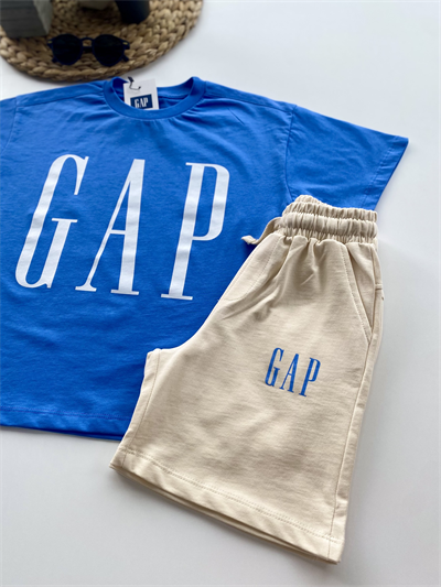 Baskılı Erkek Çocuk Şortlu Takım – Mavi/Krem