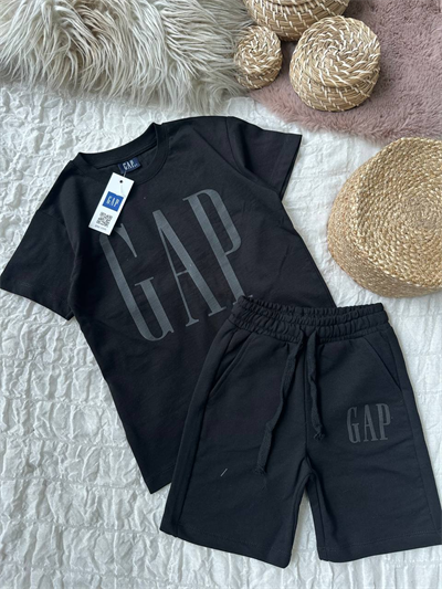 Baskılı Siyah Şortlu Takım