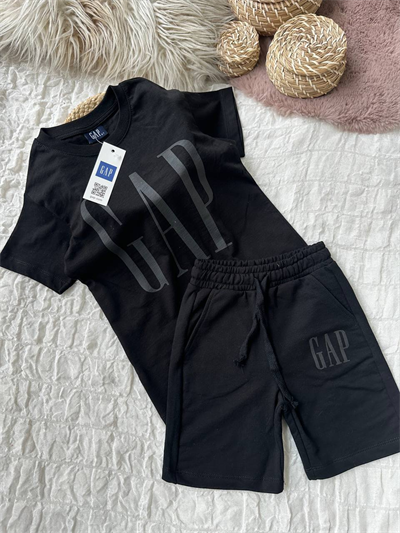 Baskılı Siyah Şortlu Takım