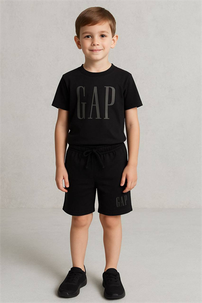 Baskılı Siyah Şortlu Takım