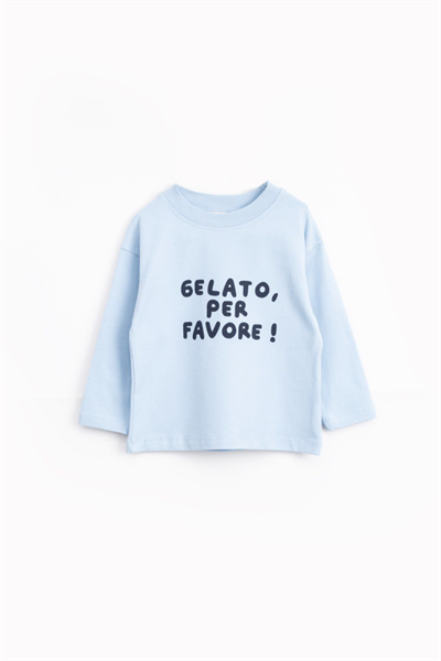 Baskılı Uzun Kollu Tişört – Mavi