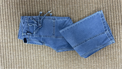 Bol Paça Denim Pantolon Mavi – Ayarlanabilir Bel, Kız Çocuk, 5–8 Yaş