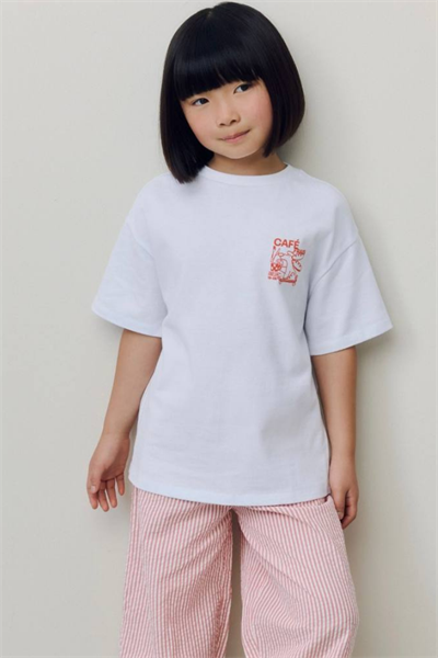 Kız Çocuk Yazı Baskılı Tişört Ekru