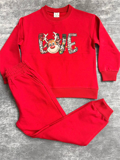 Christmas Temalı Dijital Baskılı Takım – Kırmızı, Unisex, 3–10 Yaş