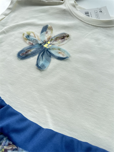 Çiçekli Tüllü Kız Çocuk Elbise Takımı – Mavi