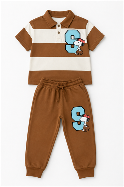 Erkek Çocuk Snoopy Baskılı Çizgili Polo Yaka Takım