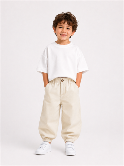 Çocuk Balon Denim Pantolon Krem