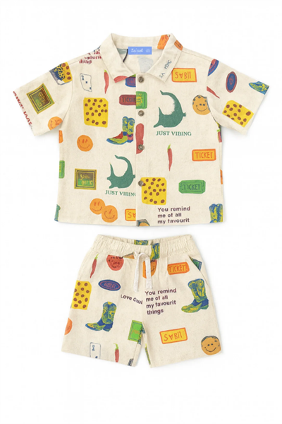 Çocuk Baskılı Gömlek ve Şort Takım
