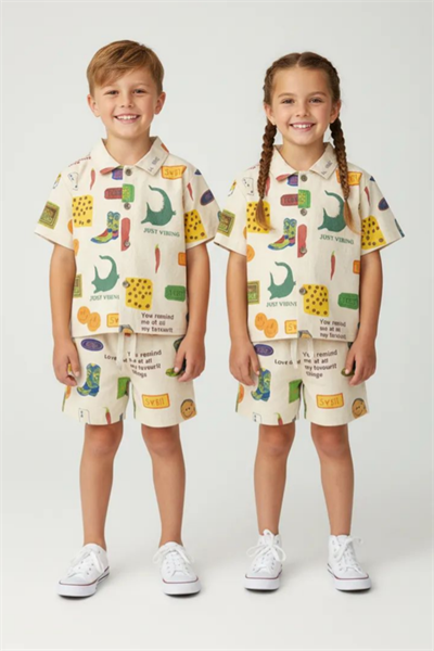 Çocuk Baskılı Gömlek ve Şort Takım