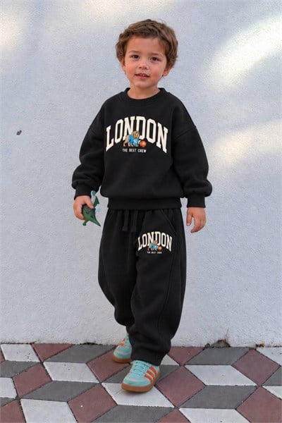 Çocuk London Sweatshirt ve Barrel Eşofman Altı Siyah