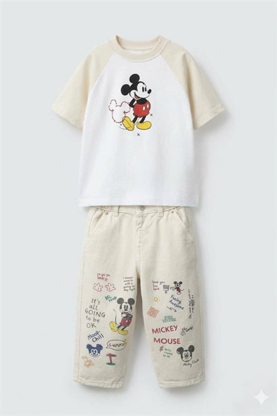 Çocuk Mickey Baskılı Tişört ve Baggy Pantolon Takım