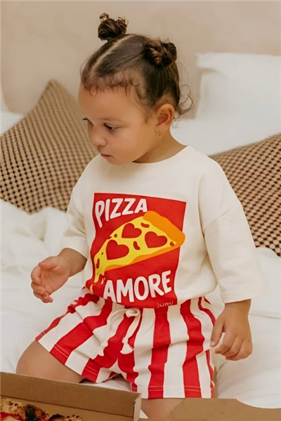 Çocuk Pizza Baskılı Tişört Şort Takım