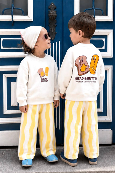 Çocuk Sırt Baskılı Sweatshirt ve Eşofman Takım Sarı