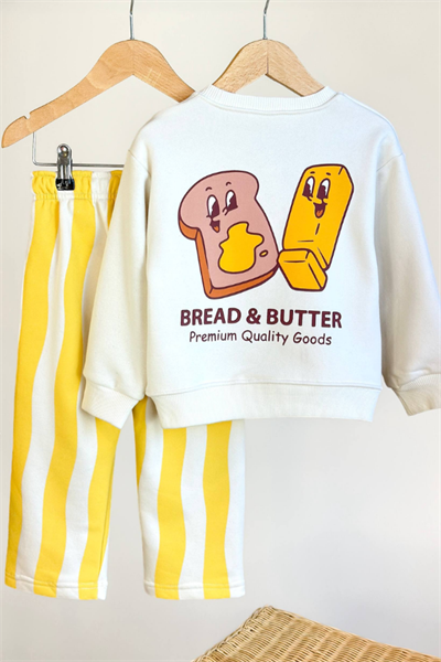 Çocuk Sırt Baskılı Sweatshirt ve Eşofman Takım Sarı