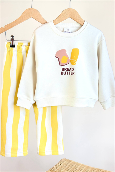Çocuk Sırt Baskılı Sweatshirt ve Eşofman Takım Sarı