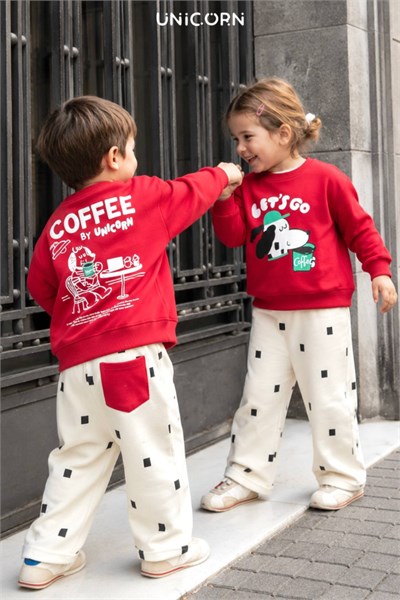 Çocuk Sırt Baskılı Sweatshirt ve Eşofman Takım Kırmızı